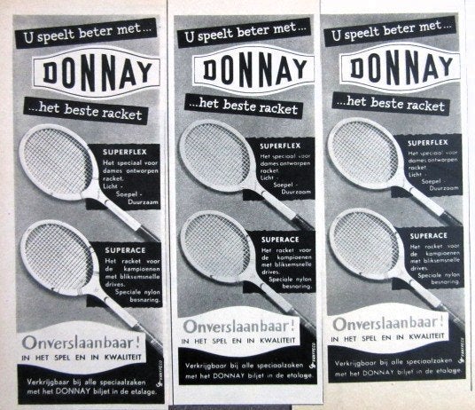 3 vintage advertenties reclames Donnay 1953 tennis racket, Verzamelen, Ophalen of Verzenden, Gebruikt, Overige typen