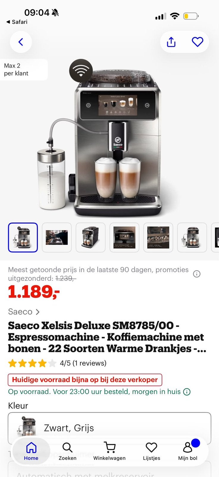 Saeco GranAroma Deluxe SM8785 Volautomat. Espressomachine, Afneembaar waterreservoir, Koffiemachine, Zo goed als nieuw, 4 tot 10 kopjes