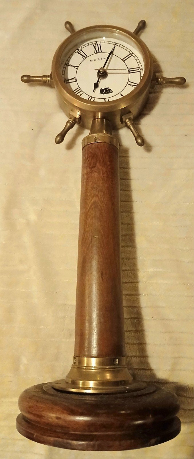 Nautische Messing & Houten Stuurstand Klok / Kompas - 45 cm, Antiek en Kunst, Ophalen of Verzenden