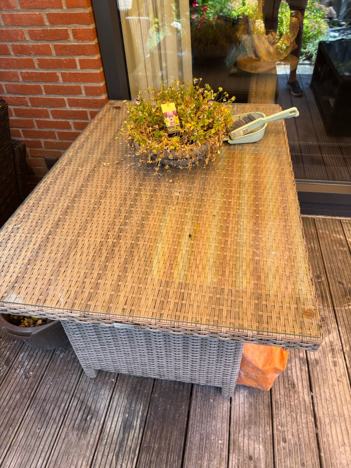Mooie Wicker Tuin-/Eettafel met Glasplaat, Ophalen, Gebruikt, Rechthoekig, Wicker
