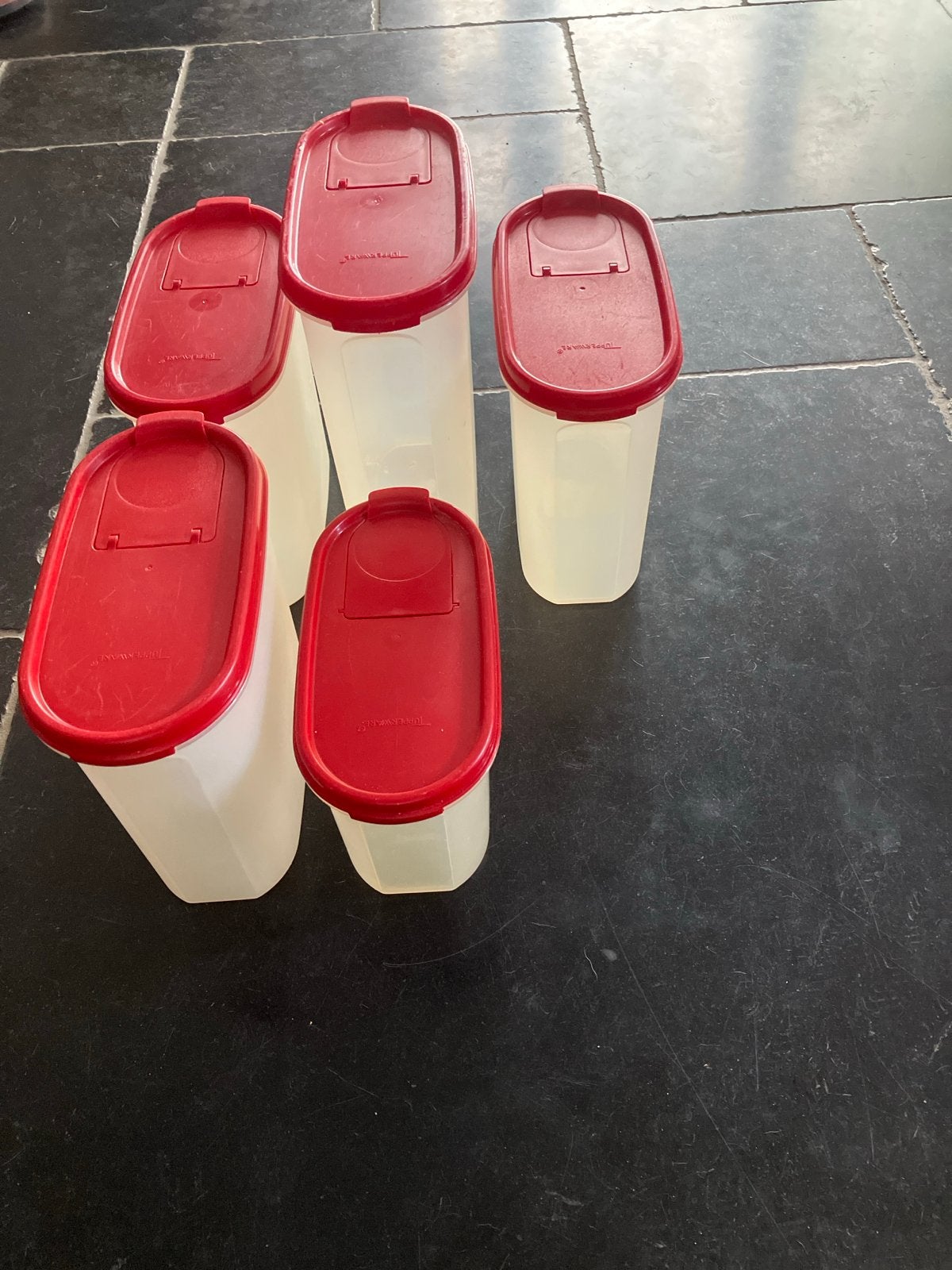 Tupperware Voorraadbus Set - 5 Stuks ruimtespaarder, Gebruikt, Luchtdicht, Ophalen of Verzenden, Bus of Trommel