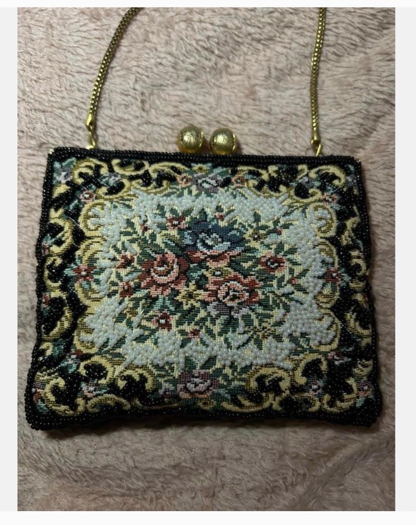 Vintage Tasje jaren ‘50-60 “petit point” Bloemen Borduurwerk, Antiek en Kunst, Curiosa en Brocante, Ophalen of Verzenden