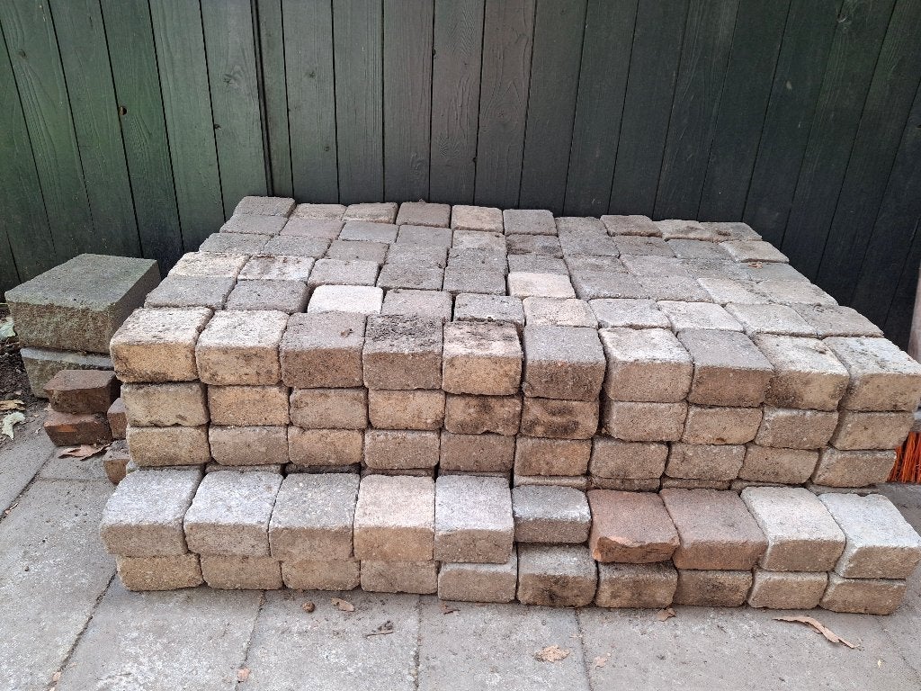 Gratis +/- 300 klinkers 10x10, Ophalen, Gebruikt, Klinkers, 10 m² of meer