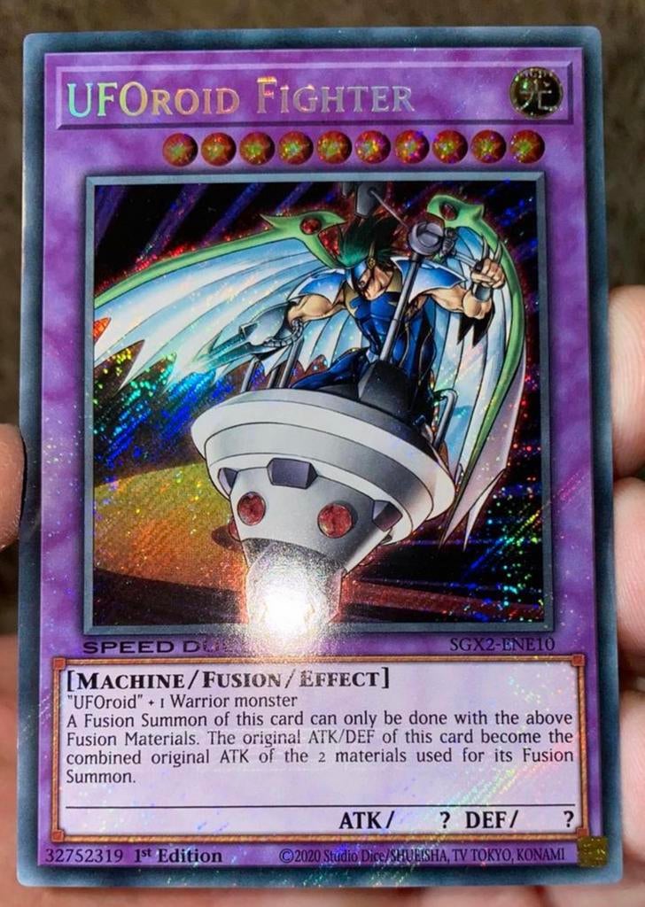Yu-Gi-Oh! UFOroid Fighter SGX2 1st Edition !, Ophalen of Verzenden, Zo goed als nieuw, Losse kaart, Foil