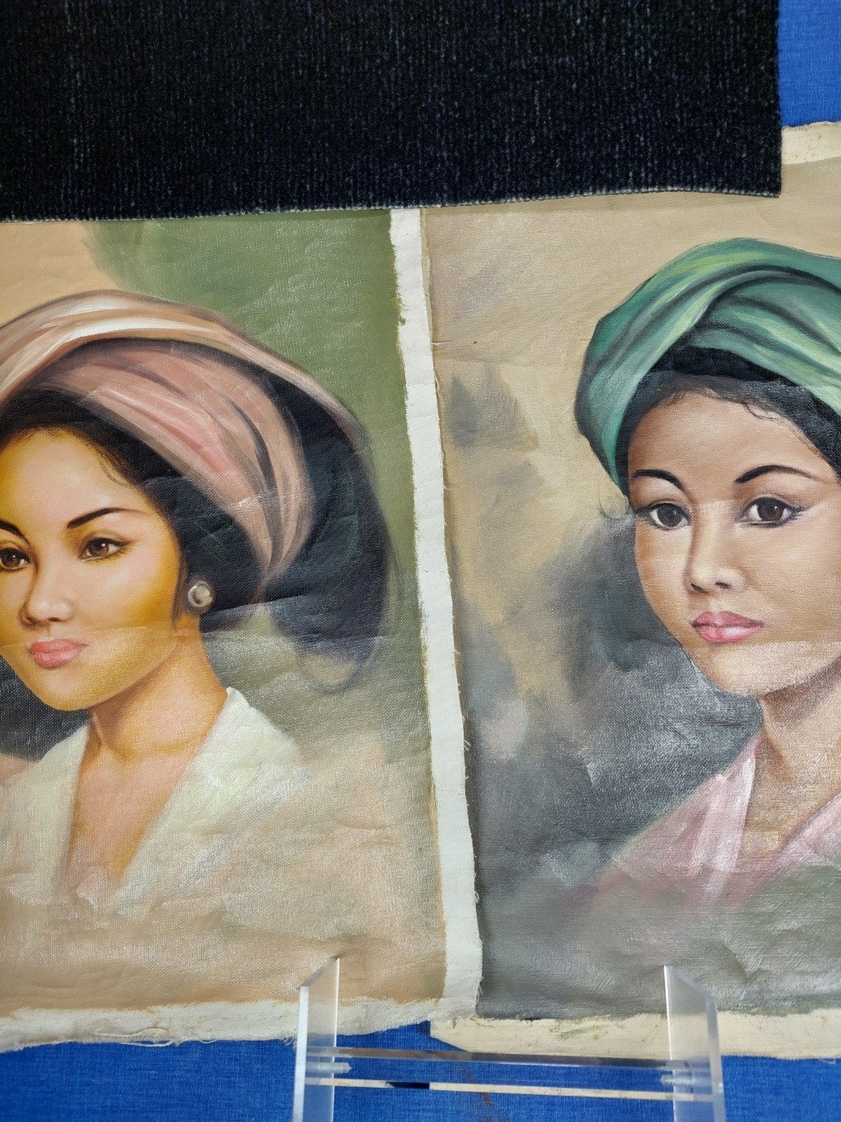 Twee Oosterse portretten op doek, gesigneerd, Ophalen of Verzenden