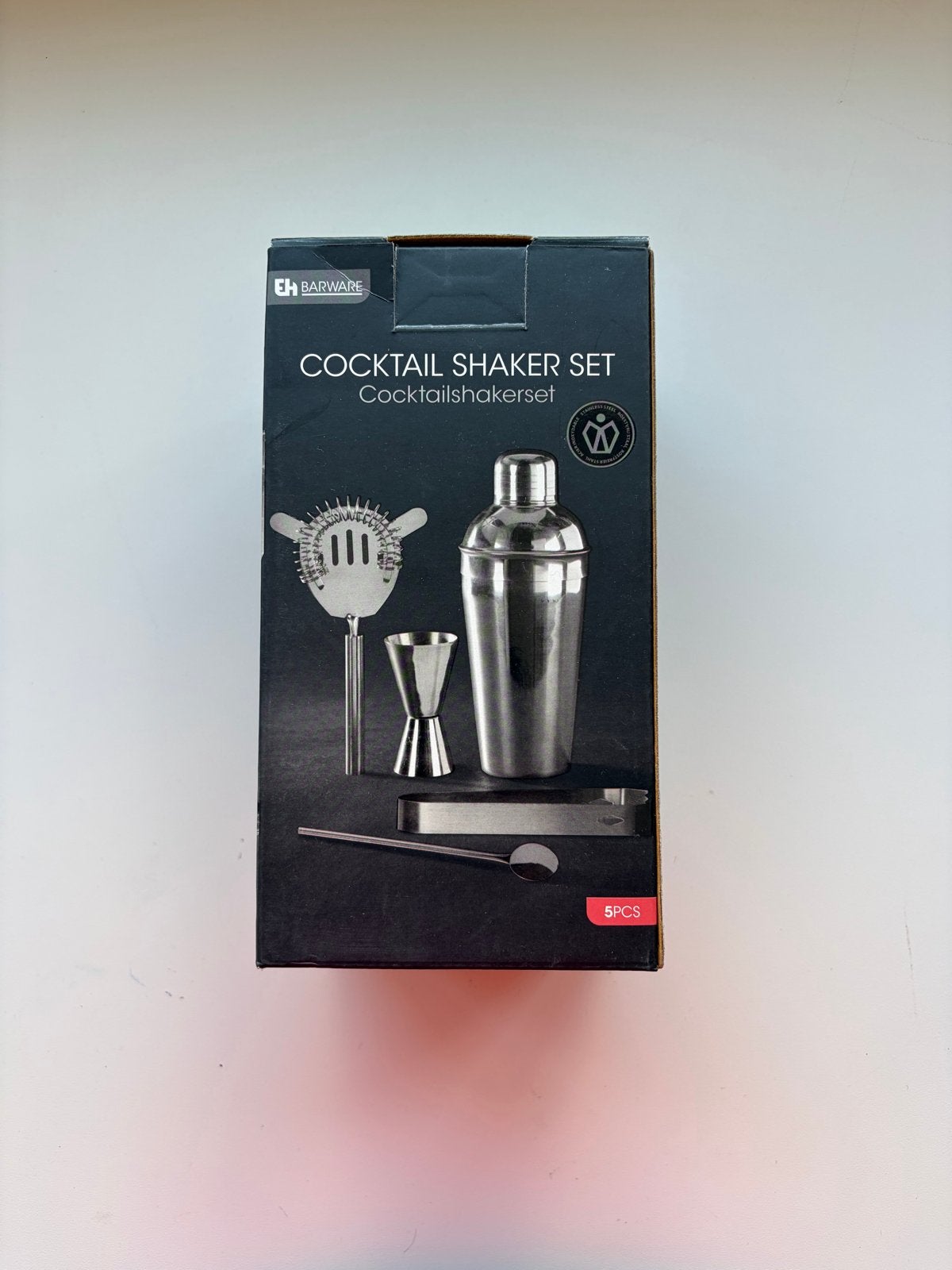 Cocktailshaker set 5-delig RVS - Nieuw in doos, Overige typen, Ophalen of Verzenden, Metaal, Nieuw