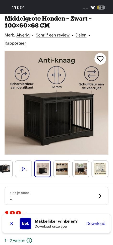 Hondenbench Hondenbox/ Bijzettafel, Dieren en Toebehoren, Ophalen, Nieuw