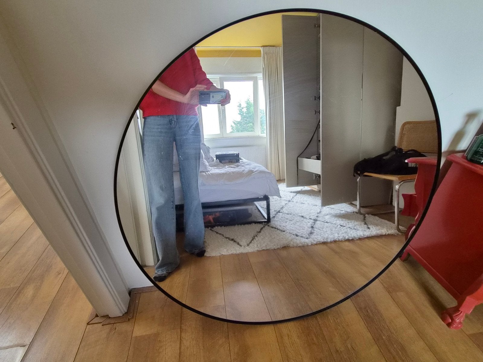 IKEA Ronde Spiegel 110 cm, Ophalen, 100 tot 150 cm, Rond, Zo goed als nieuw