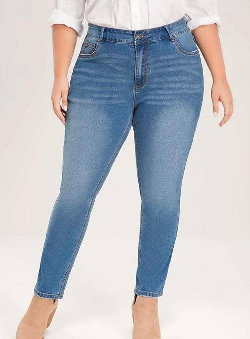 Straight Extremely Stretchy High Rise Medium Wash Jeans 56, Verzenden, Nieuw, Blauw, Broek of Spijkerbroek