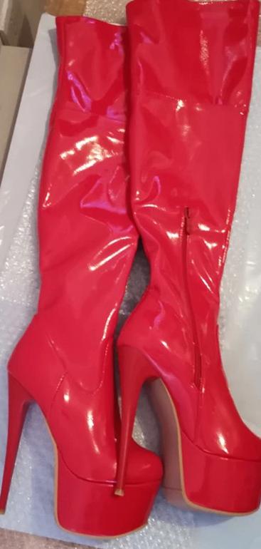 Hoge rode dames laarzen overknee leren platform knie sexy, Verzenden, Nieuw, Rood, Hoge laarzen
