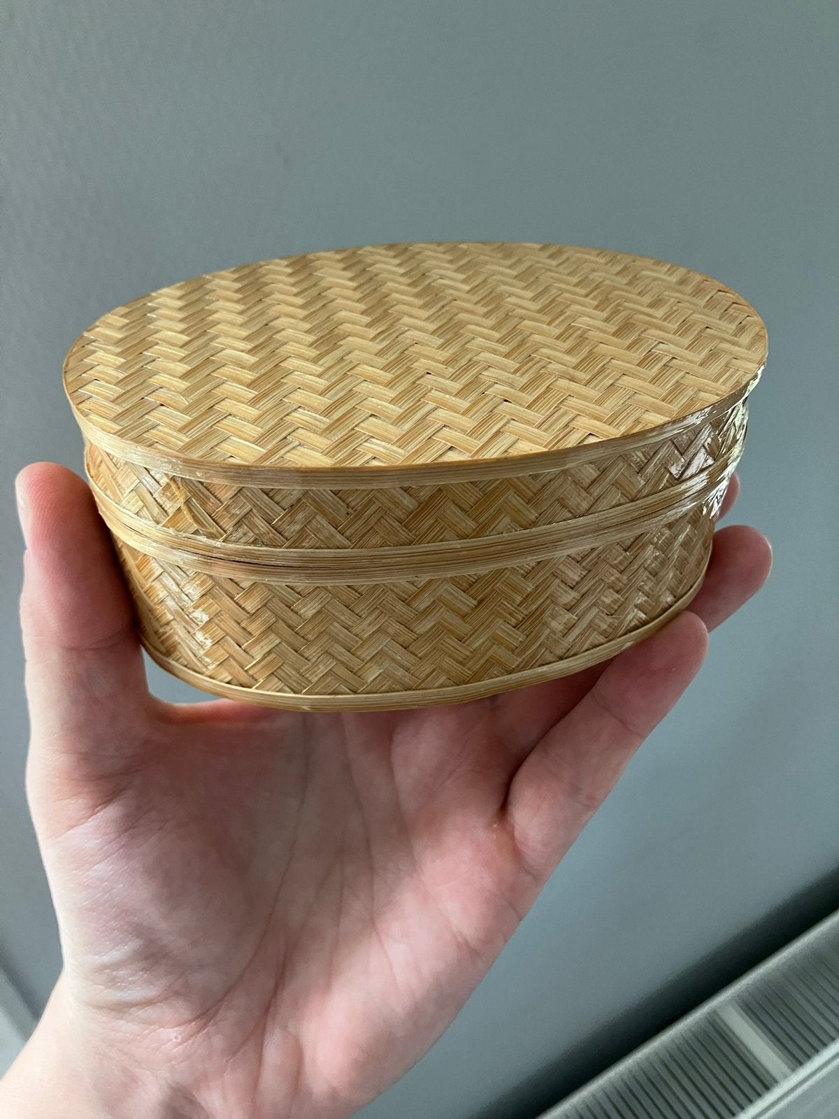 Ovaal riet rieten doosje ringdoos ringdoosje vintage kistje, Ophalen of Verzenden, Zo goed als nieuw, Ovaal, Riet