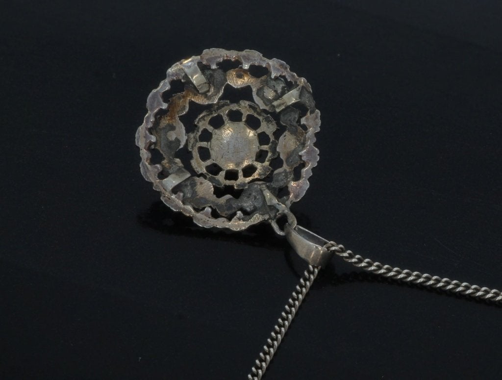 Diamanten antieke hanger zilveren gourmet ketting dame retro, Verzenden, Zilver, Ketting, Met edelsteen