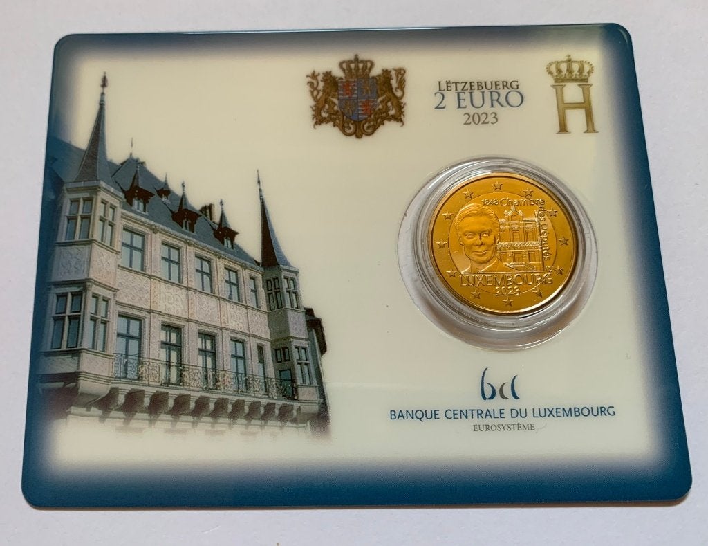 2 Euro Luxemburg 2023 BU coincard (Parlement) met muntteken, Postzegels en Munten, Munten | Europa | Euromunten, Verzenden, Luxemburg