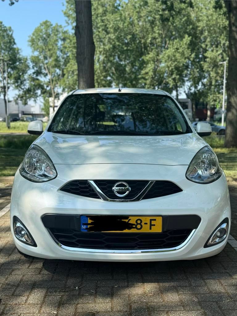 Nissan Micra 1.2 72KW 5DR 2015 Parelmoer wit, Auto's, Nissan, Stof, 40 €/maand, Zwart, USB