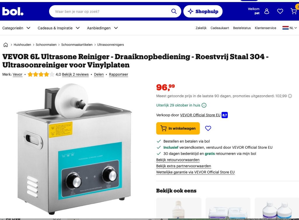 Vinyl platen lp Platenreiniger vevor 6L wasmachine ultrasoon, Ophalen of Verzenden, Nieuw, Platenspeler-onderdeel, Overige merken