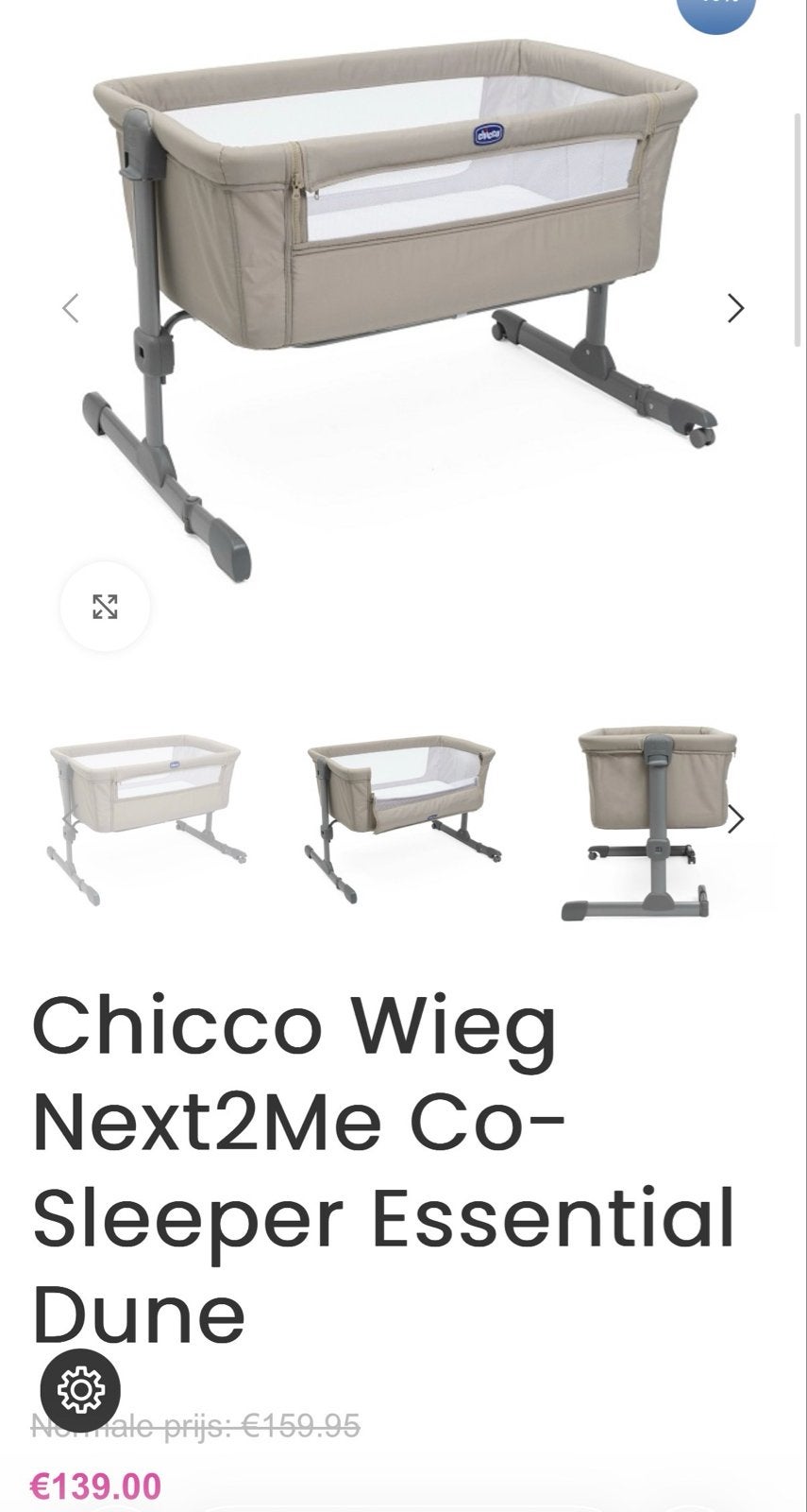 Chicco Next2Me Co-sleeper + gratis wipper, Ophalen, Zo goed als nieuw, Wieg