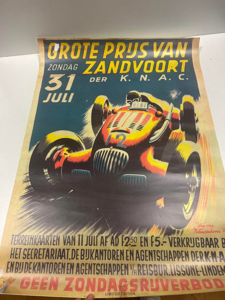 Vintage Poster Grote Prijs van Zandvoort 31 Juli, Verzamelen, Ophalen, Rechthoekig Staand, Deurposter of groter, Zo goed als nieuw