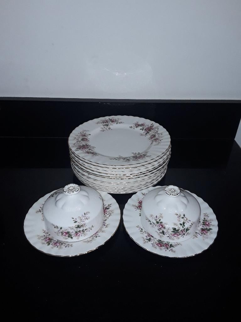 12 Royal albert ontbijtborden&2botervloten Lavender rose, Verzenden