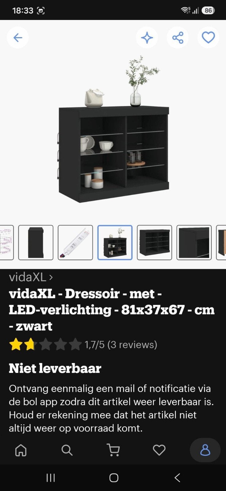vidaXL Dressoir met LED-verlichting - Zwart nieuw in doos, Ophalen, Met plank(en), Kunststof, Nieuw