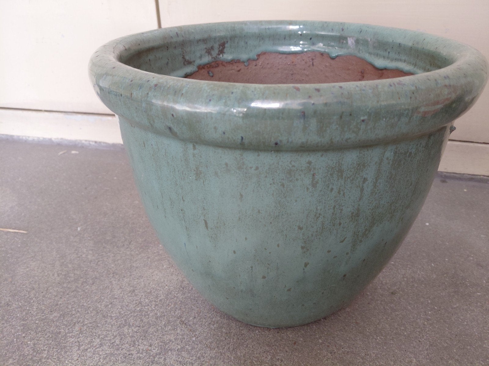 Grote Groene Bloempot - Vintage Keramiek, Gebruikt, 40 cm of meer, Ophalen of Verzenden, Aardewerk