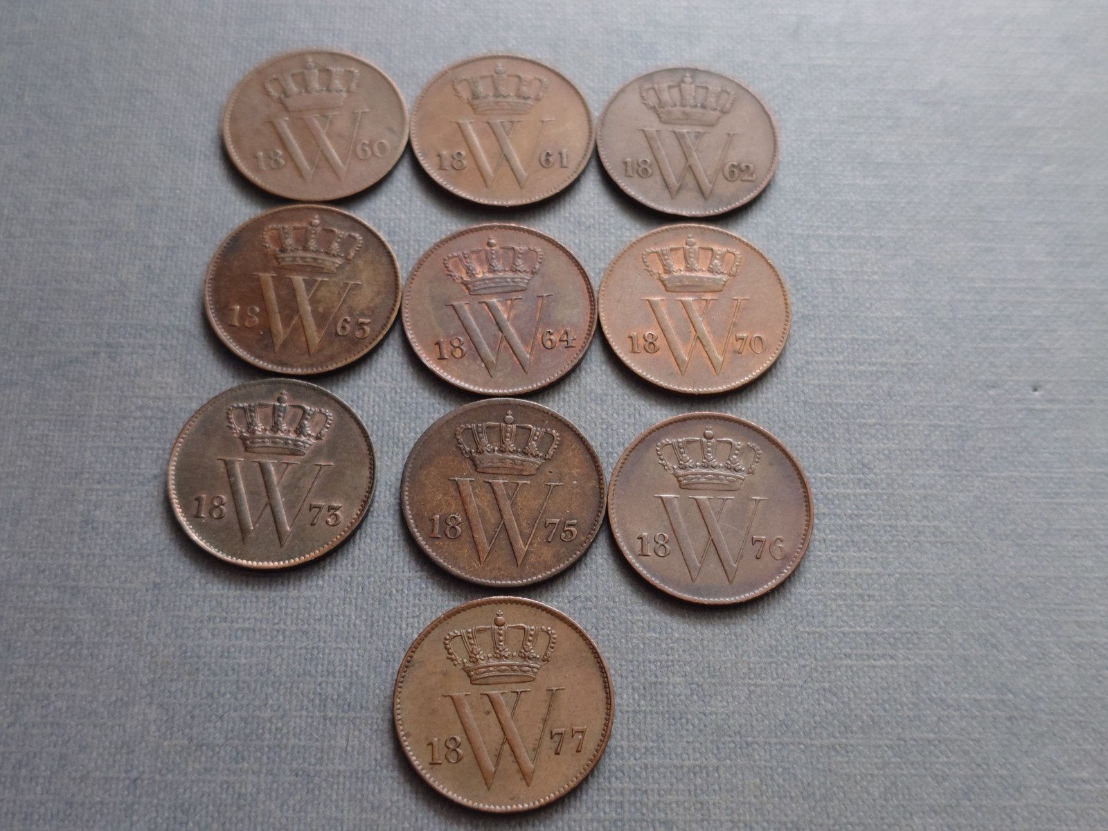 Complete serie grote 1 cent munt Willem III 1860 tm 1877, Postzegels en Munten, Munten | Nederland, Ophalen of Verzenden, Koning Willem III