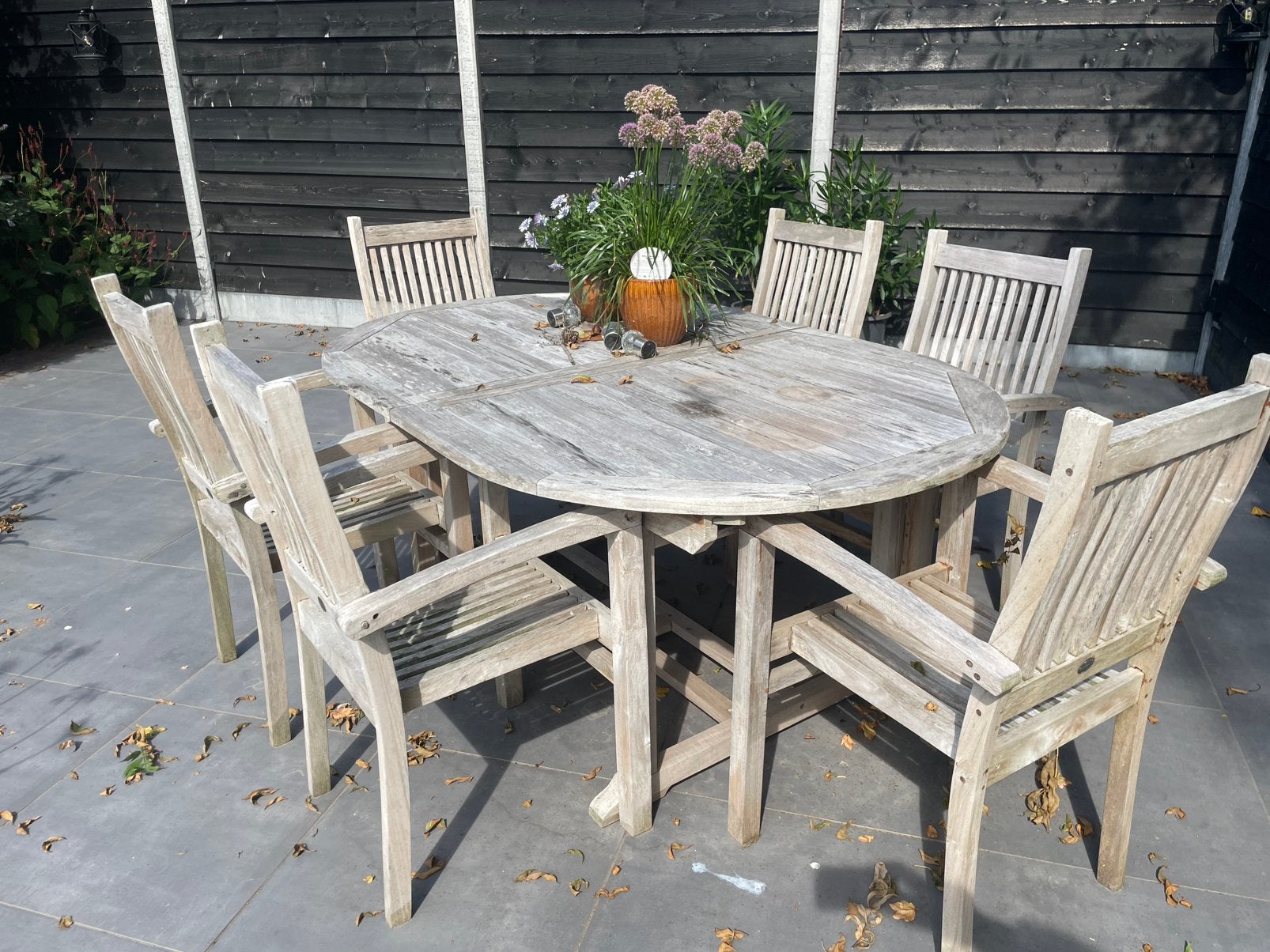 Gebruikte teak houten tuinset, Ophalen, Gebruikt, Teakhout, 8 zitplaatsen