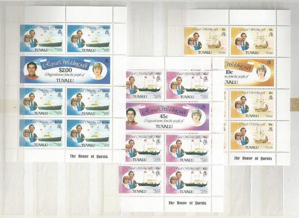 Tuvalu- 1981- 3 x Vel= 7x serie= motief Lady Diana & Schepen, Ophalen of Verzenden