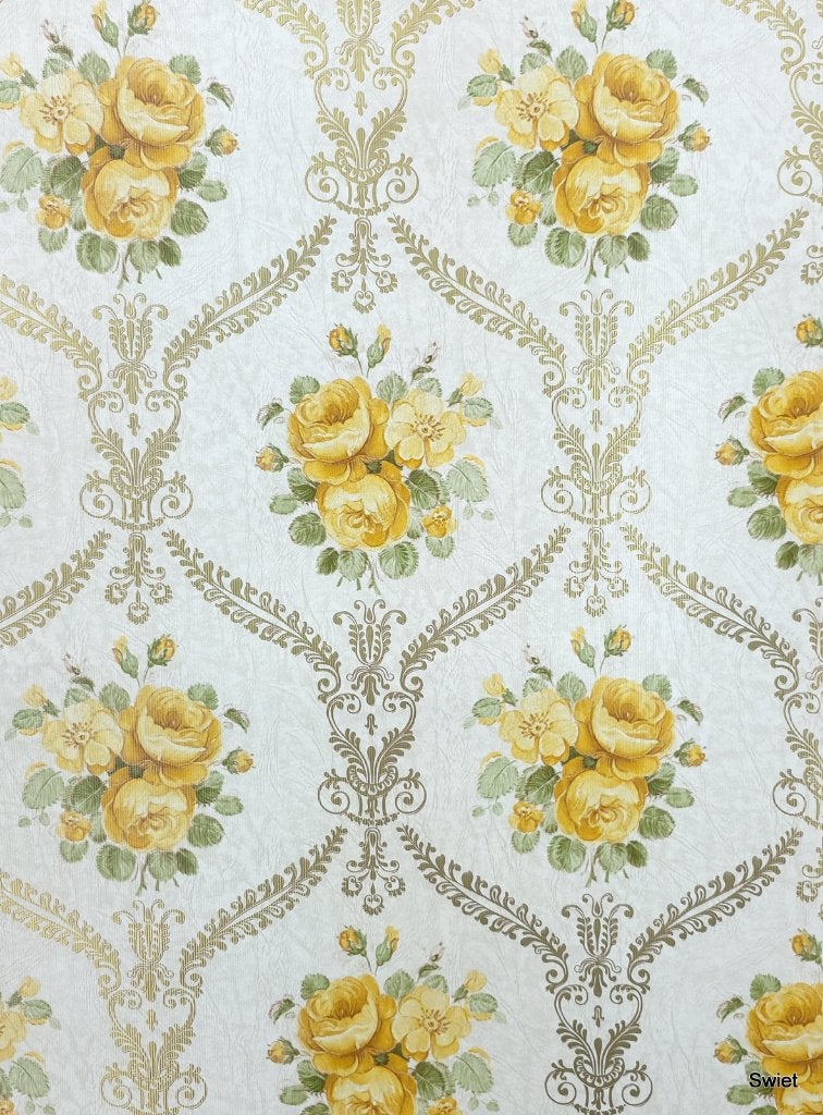 3933 vintage behang geel rozen barok vintage 60s 70s swiet, Ophalen of Verzenden, Wit