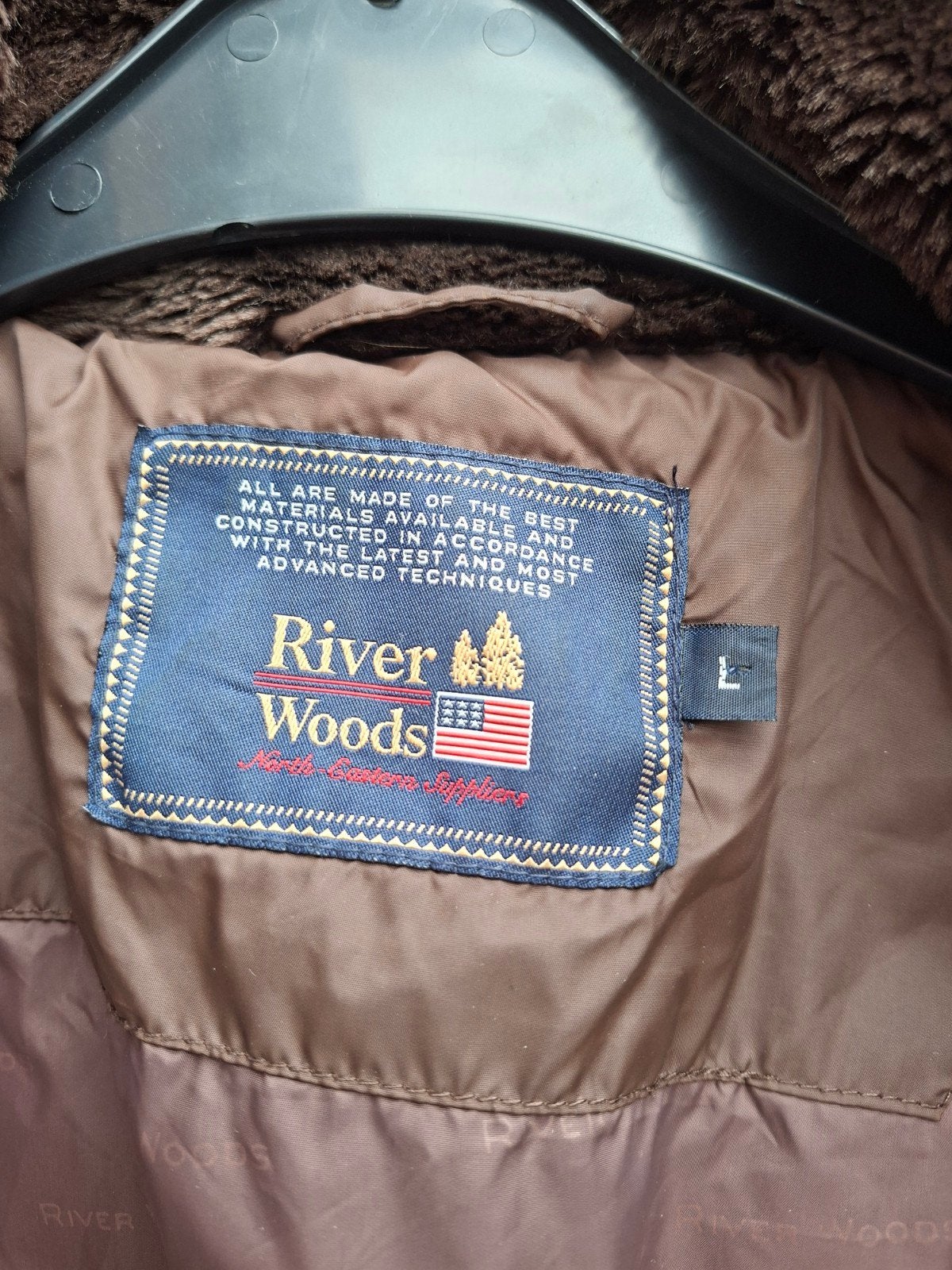 River Woods gewatteerde jas met capuchon - Maat L, Maat 38/40 (M), Bruin, River Woods, Ophalen of Verzenden