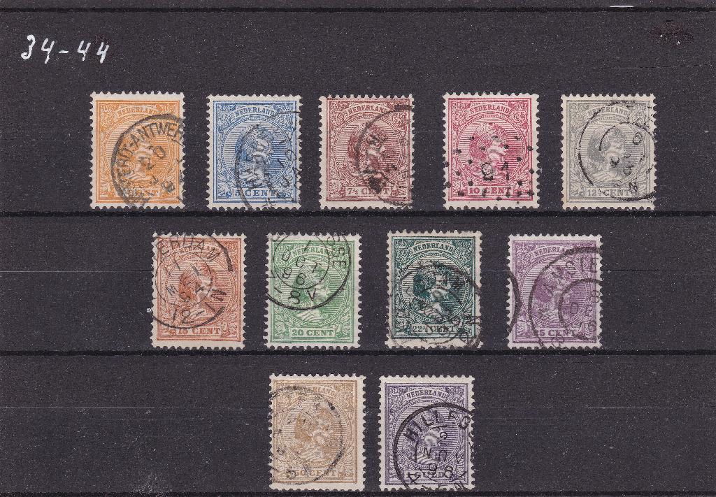 1891-1894 Prinses Wilhelmina, nvph nrs. 34 - 44,  gebr., Postzegels en Munten, Verzenden, T/m 1940, Gestempeld