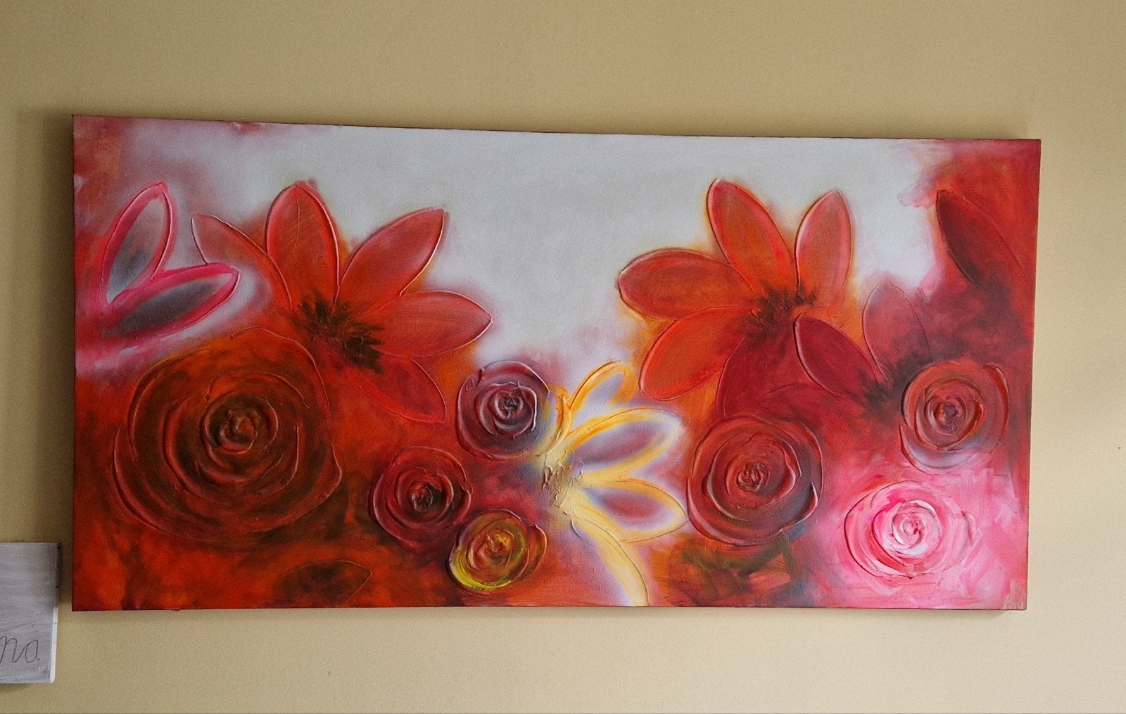 Fleurig schilderij van sabine kleiren 70 x 140, Ophalen, 125 cm of meer, Schilderij, 75 cm of meer