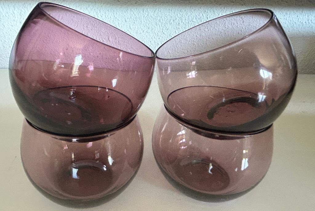Vintage paarse wijn / likeur glaasjes of waxinehouders, Ophalen of Verzenden
