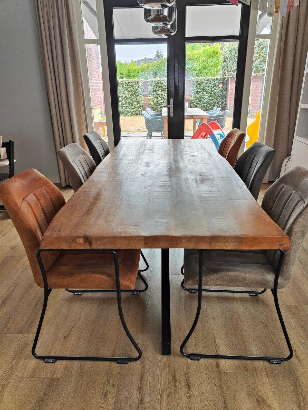 Goossens 220-100cm mangohouten eettafel X-poot, Overige houtsoorten, 100 tot 150 cm, 200 cm of meer, Industrieel, Modern
