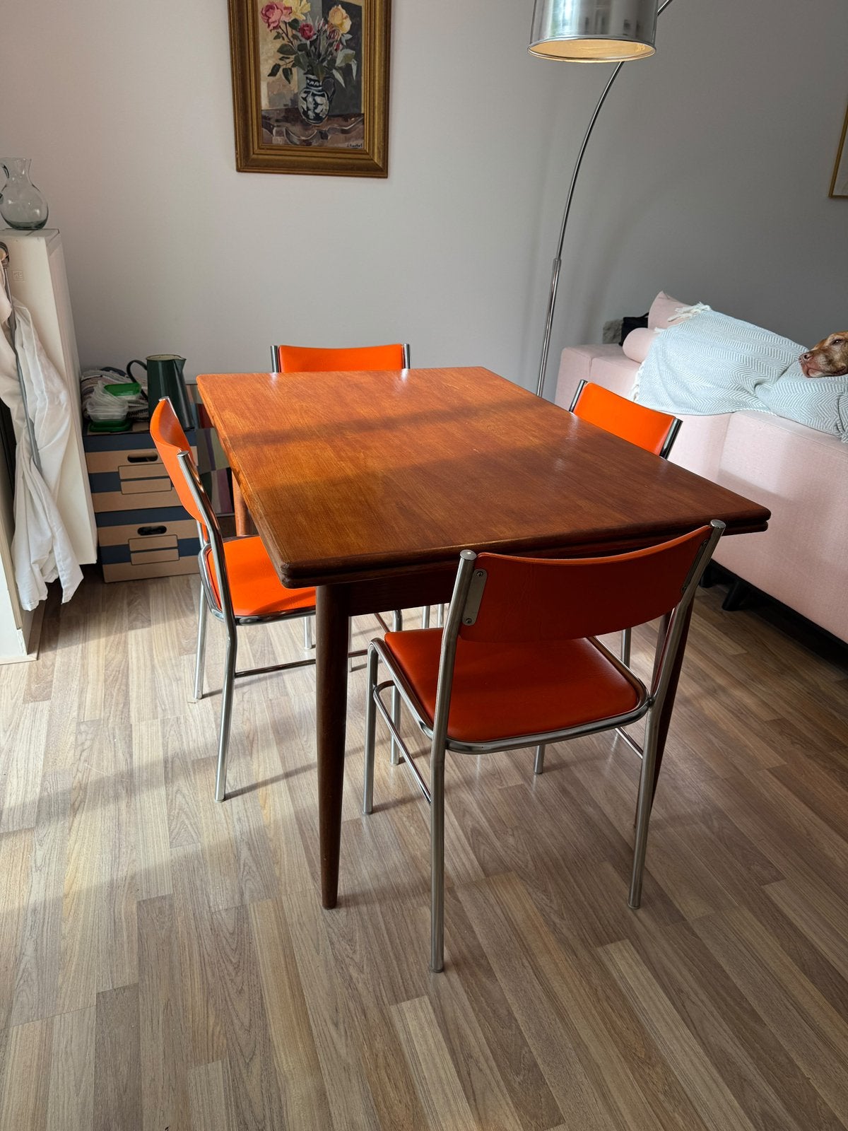 Eettafel uitschuifbaar mid century/ deens, Huis en Inrichting, Ophalen, Gebruikt, Rechthoekig
