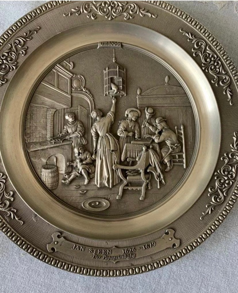 Te koop tinnen bord afbeelding jan steen de papagaaienkooi, Ophalen of Verzenden, Gebruikt