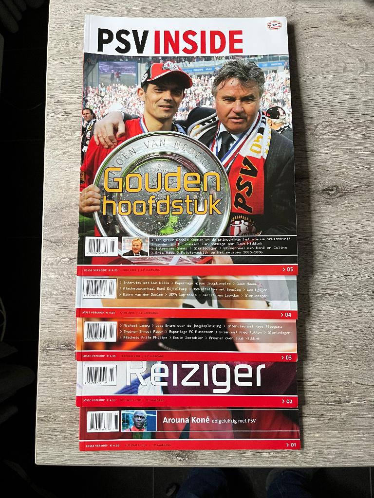 Jaargang 11/12 PSV Inside Aug 2005 - Juli 2006 5 stuks, Verzamelen, Ophalen of Verzenden, Zo goed als nieuw, PSV, Boek of Tijdschrift