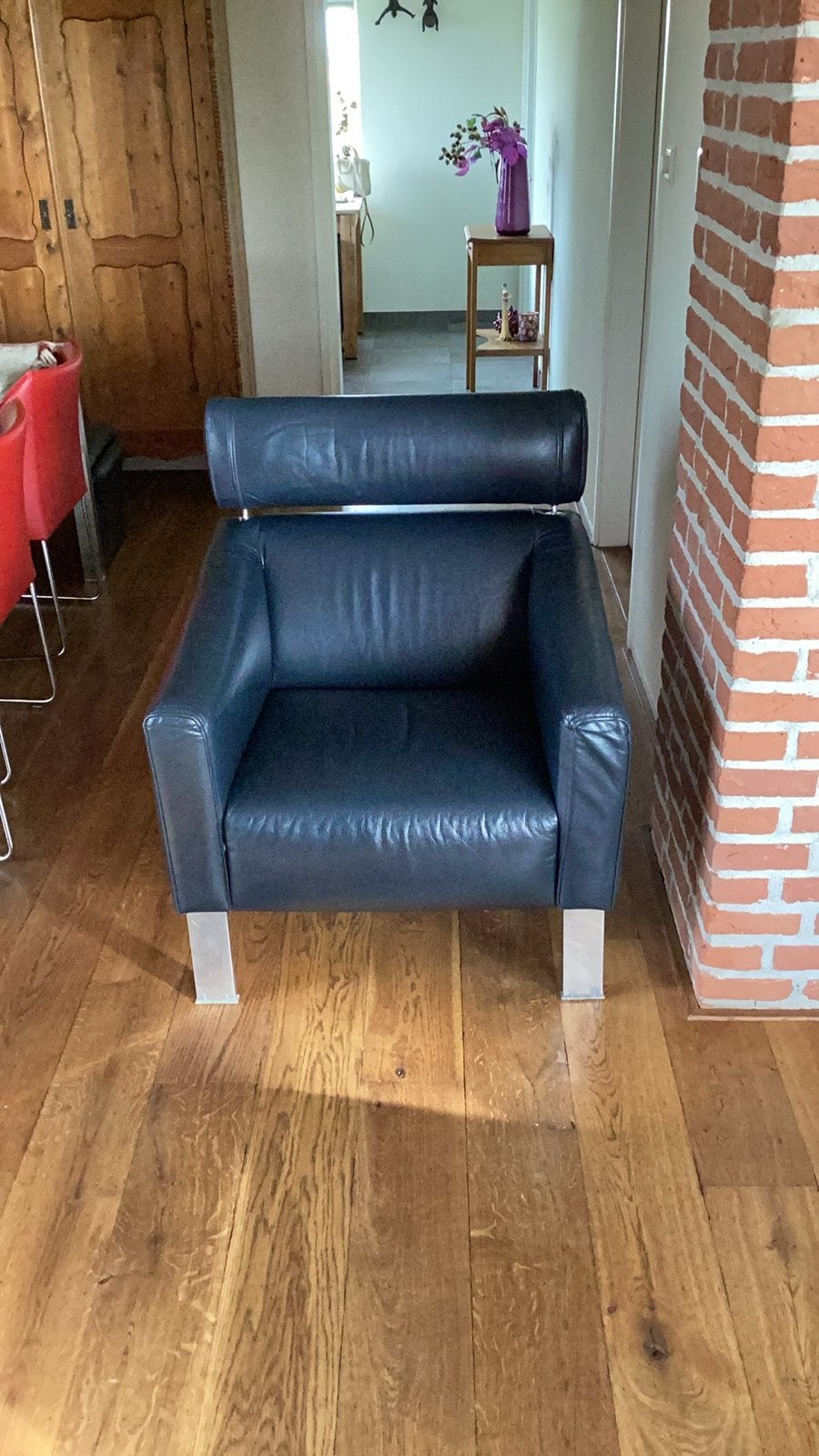 Leolux fauteuil blauw leer, Ophalen of Verzenden, Zo goed als nieuw, Leer, 75 tot 100 cm