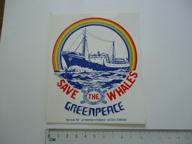 sticker oud GREENPEACE Rainbow Warrior schip regenboog mokum, Verzenden, Zo goed als nieuw, Bedrijf of Vereniging