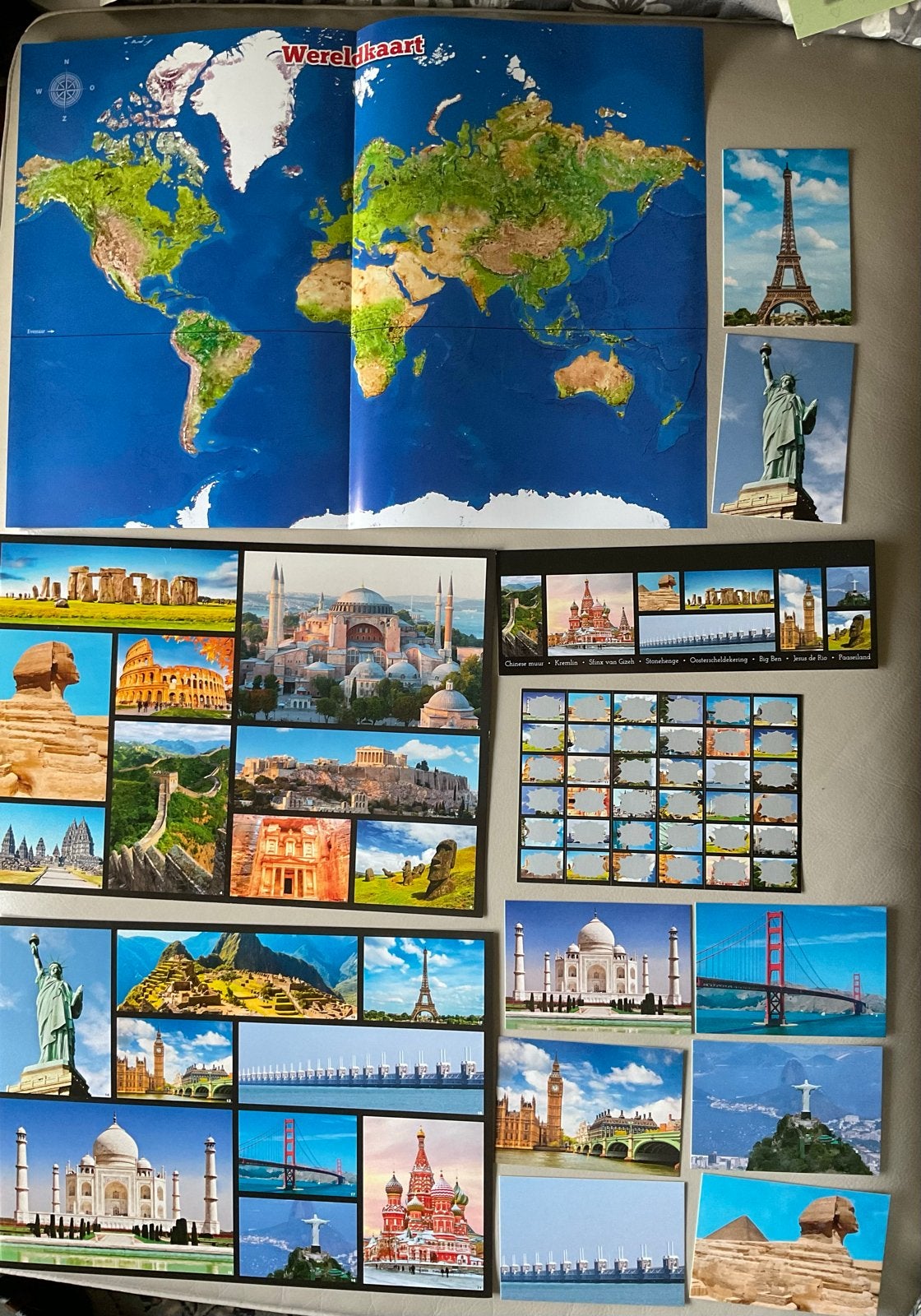 Wereldkaart met Wereldwonderen Set kaarten en stickers, Ophalen of Verzenden, Nieuw, Ontdekken