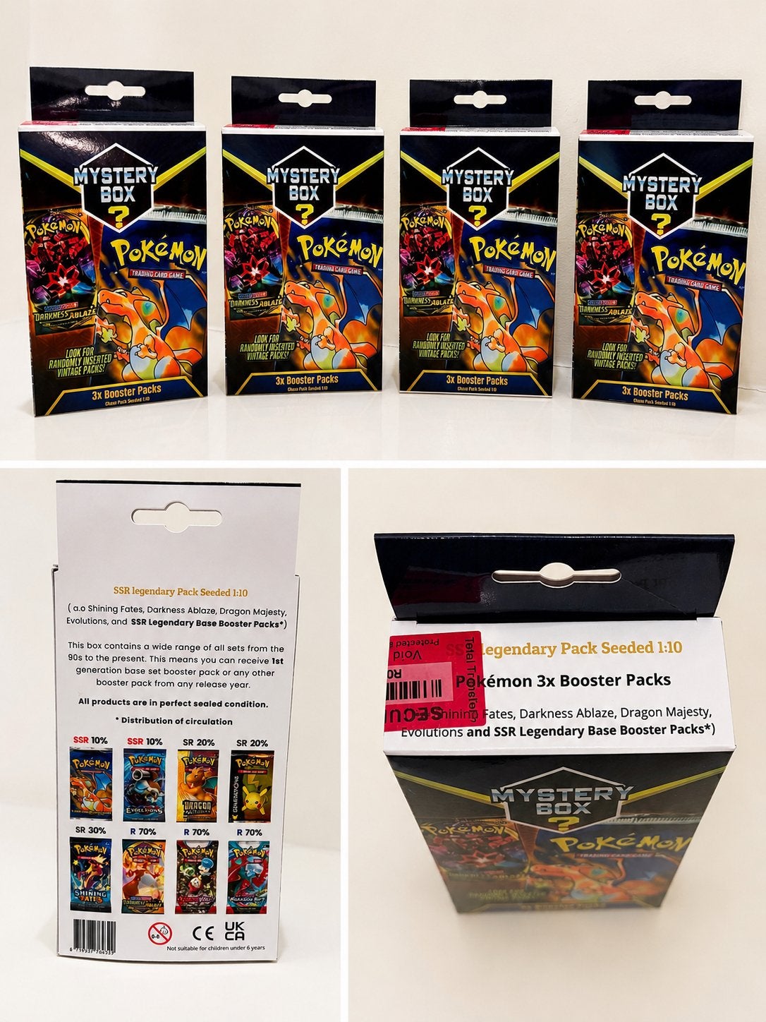 4 Pokémon Mystery Boxen - Geseald met 3 SSR Boosterpacks
