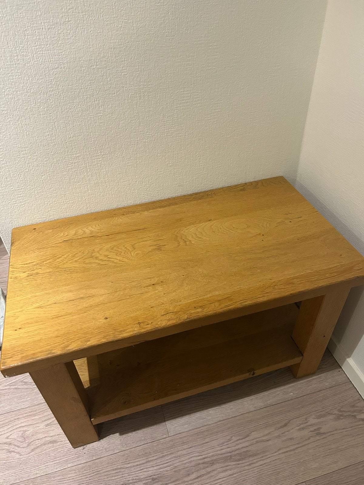 Massief eiken bijzettafel / salontafel, Ophalen, Gebruikt, Eikenhout, 50 tot 100 cm