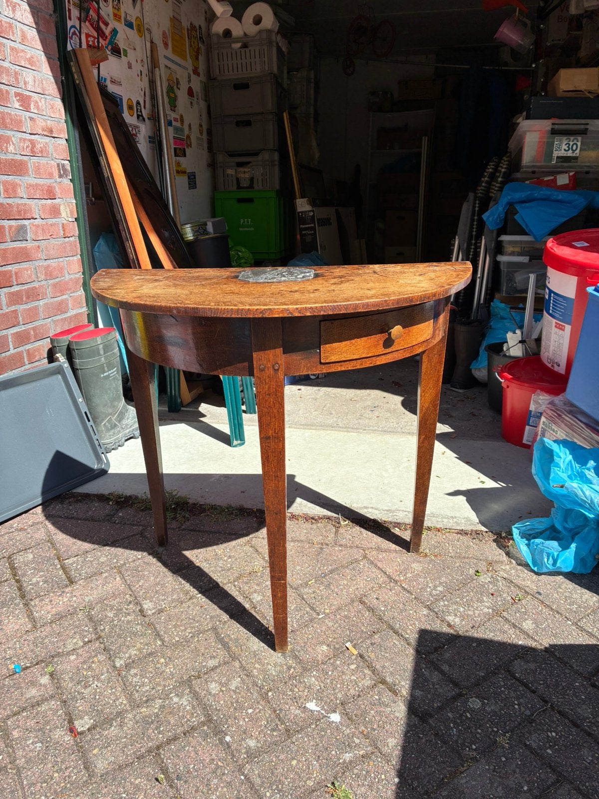Antieke halfronde wandtafel mahonie neo klassieke periode, Ophalen