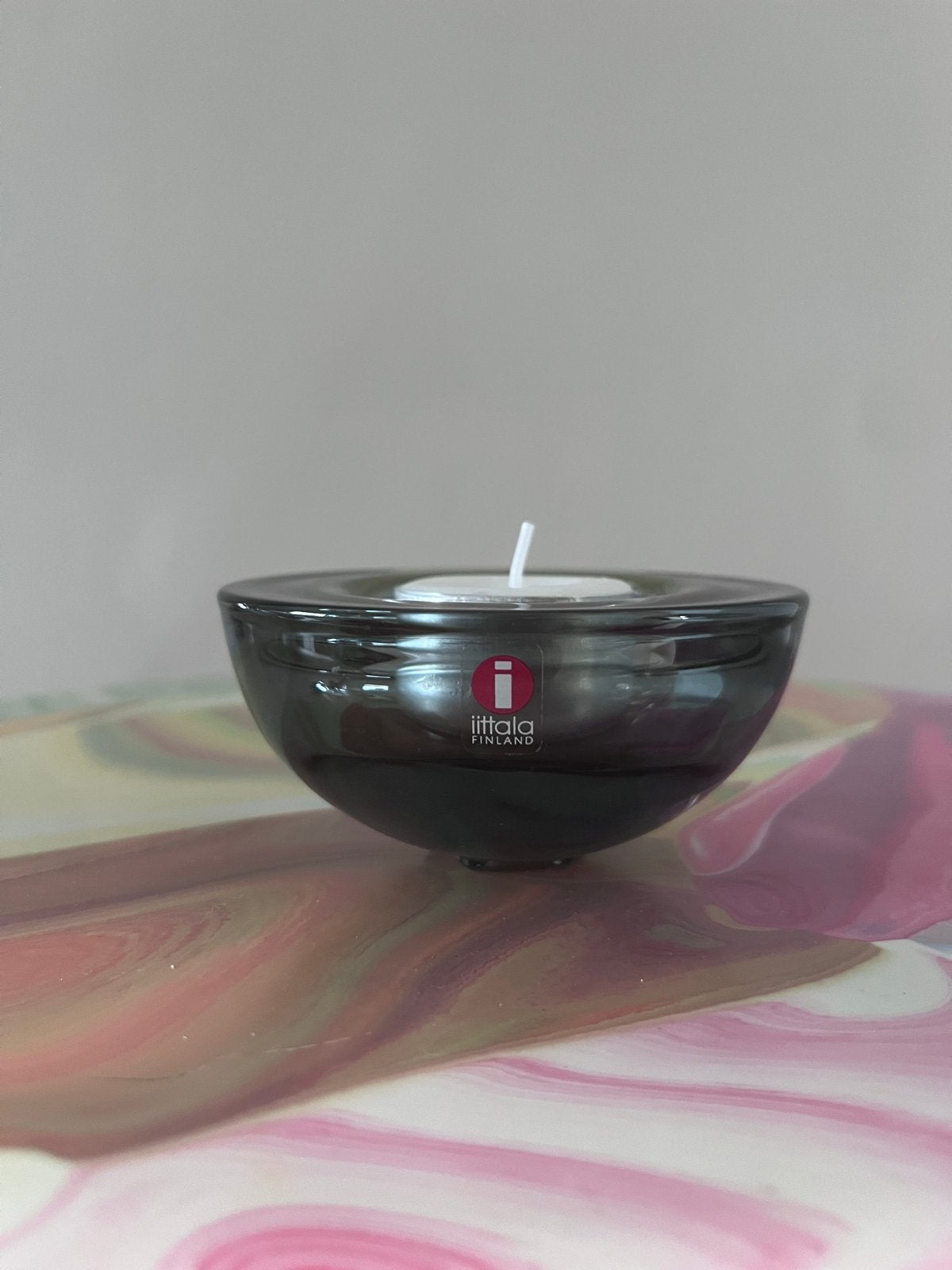 Iittala Ballo waxinelichthouder - Donkergrijs glas, Waxinelichthouder, Ophalen of Verzenden, Grijs, Iittala