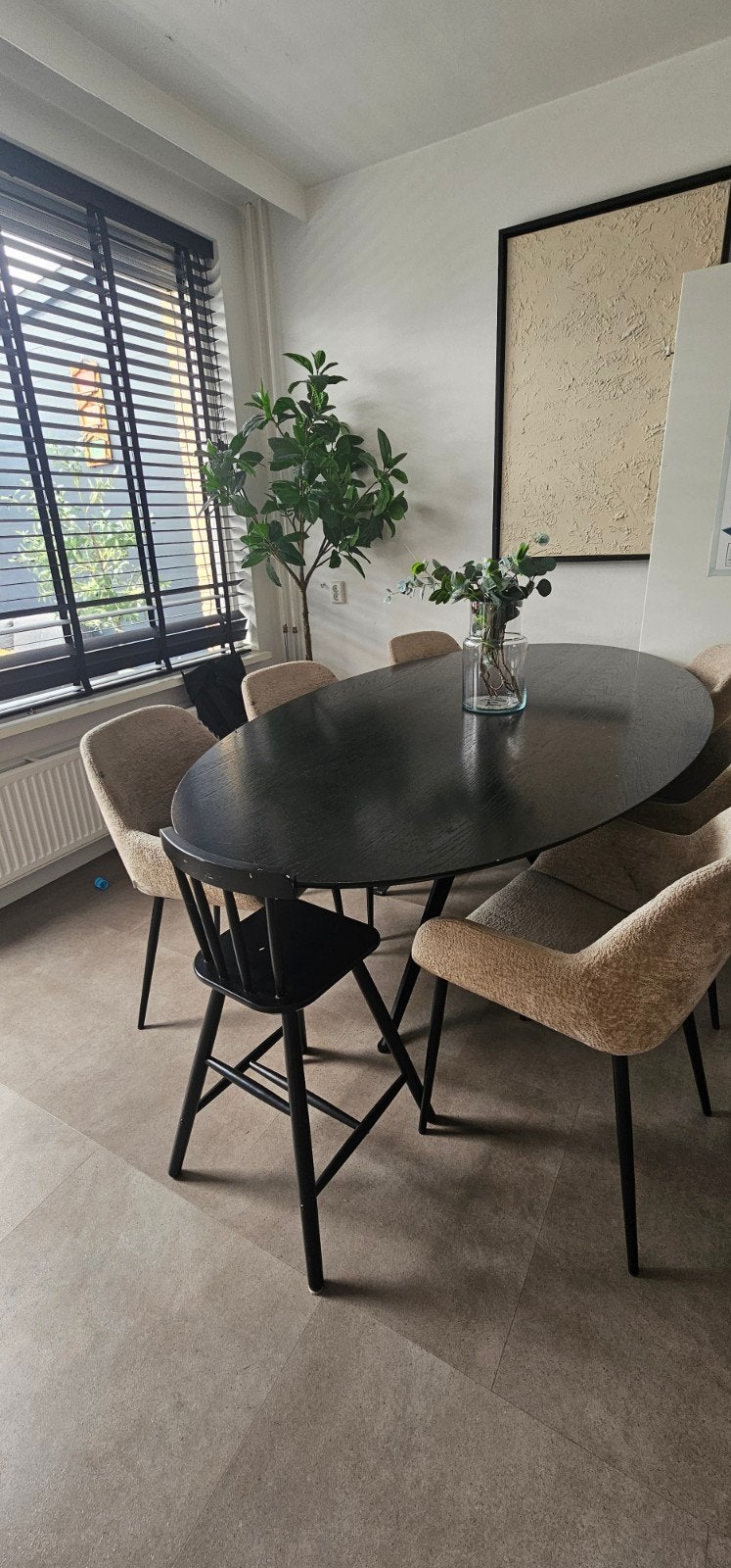 Eettafel ovaal zwart 220cm, Huis en Inrichting, Ophalen, 75 m² of meer, Parket