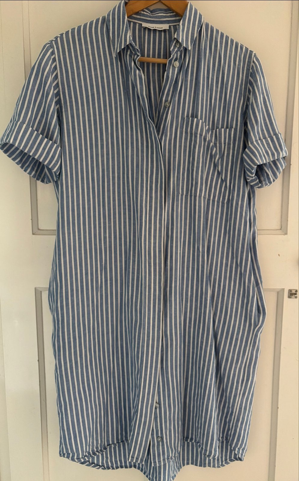 Samsøe & Samsøe Linnes ss dress 6849 - Blauw gestreept, Blauw, Ophalen of Verzenden, Zo goed als nieuw, Maat 36 (S)