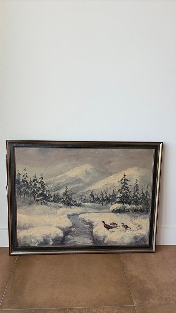 Schilderij fazanten in sneeuwlandschap Gerrit Kwintenberg, Antiek en Kunst, Kunst | Schilderijen | Klassiek, Ophalen