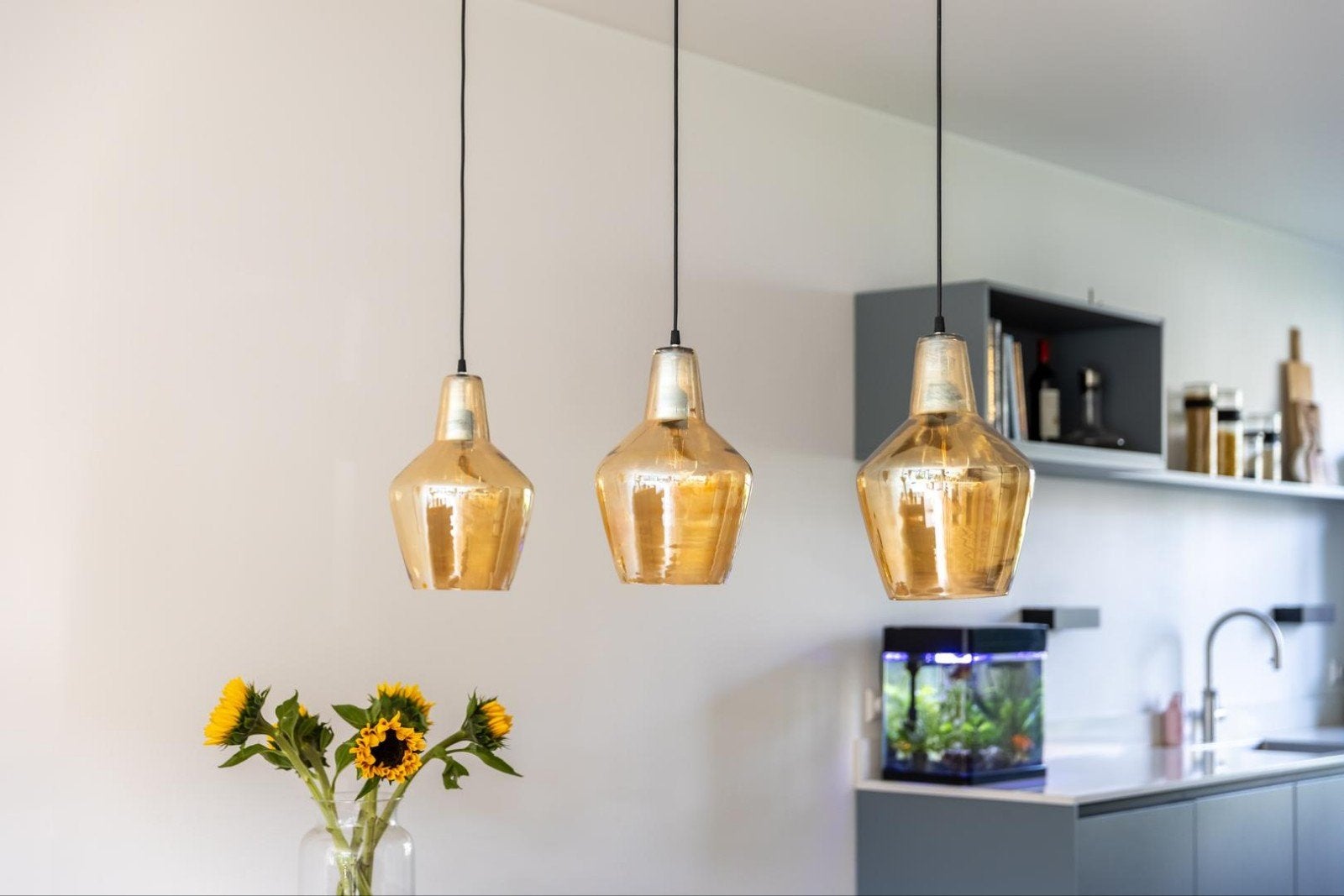 Lamp eettafel, Huis en Inrichting, Ophalen, Zo goed als nieuw, Glas, E27 (groot)
