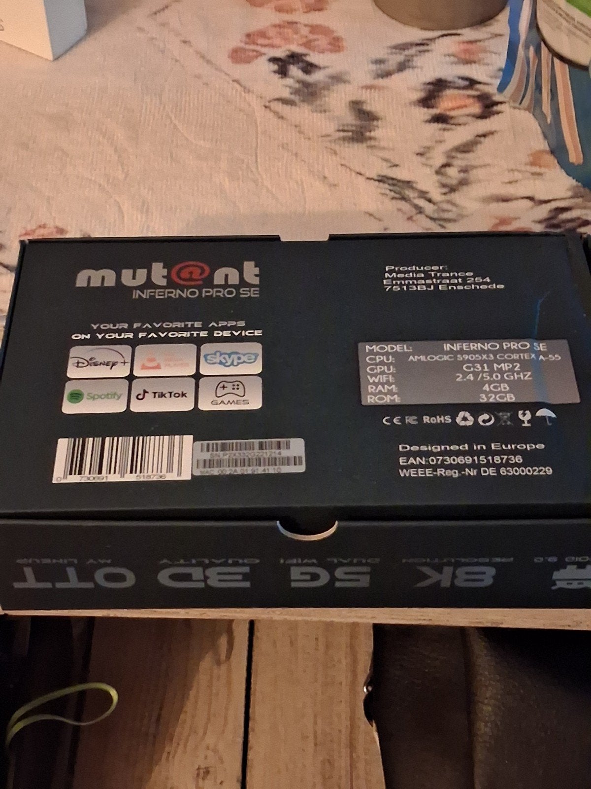 Mutant Inferno Pro SE Android TV Box 4GB RAM 32GB ROM, Ophalen of Verzenden, Nieuw, Minder dan 500 GB