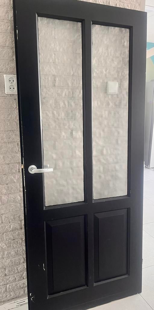 Opdek binnendeur zwart – glas – 196 x 83 cm, Doe-het-zelf en Verbouw, Deuren en Horren, Gebruikt, 80 tot 100 cm, Binnendeur, Minder dan 200 cm