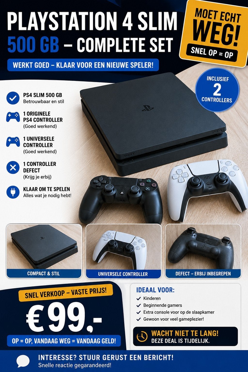 PlayStation 4 Slim 500 GB - Complete Set, Spelcomputers en Games, Spelcomputers | Sony PlayStation 4, Ophalen, Met 2 controllers